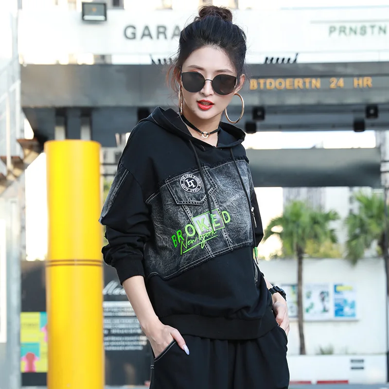 Толстовка Max LuLu Женская в стиле пэчворк дизайнерская уличная одежда Корейском