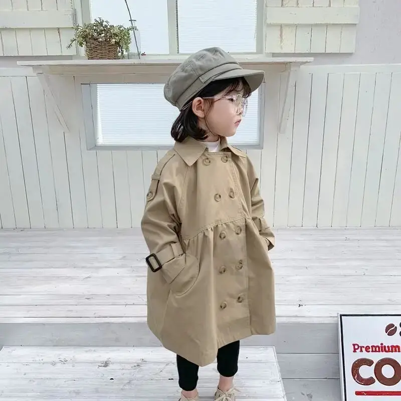 

Girls Windbreaker Jacket Little Girl Baby Mid-length Jacket New Children's Korean Casual Jacket Spring and Autumn Kids Coat