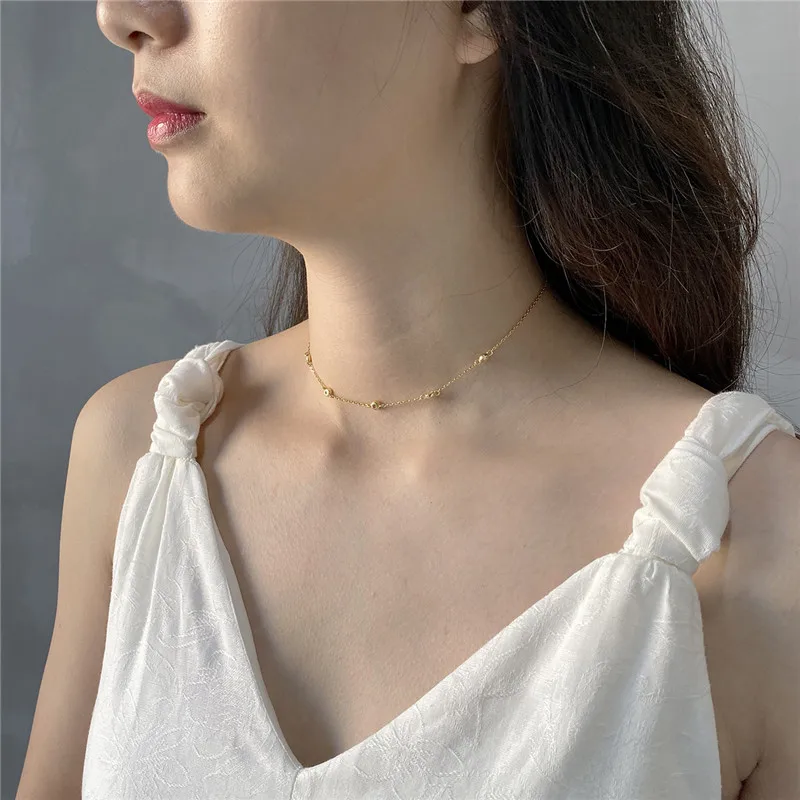 Женское Двухслойное колье POFUNUO короткое ожерелье из настоящего стерлингового