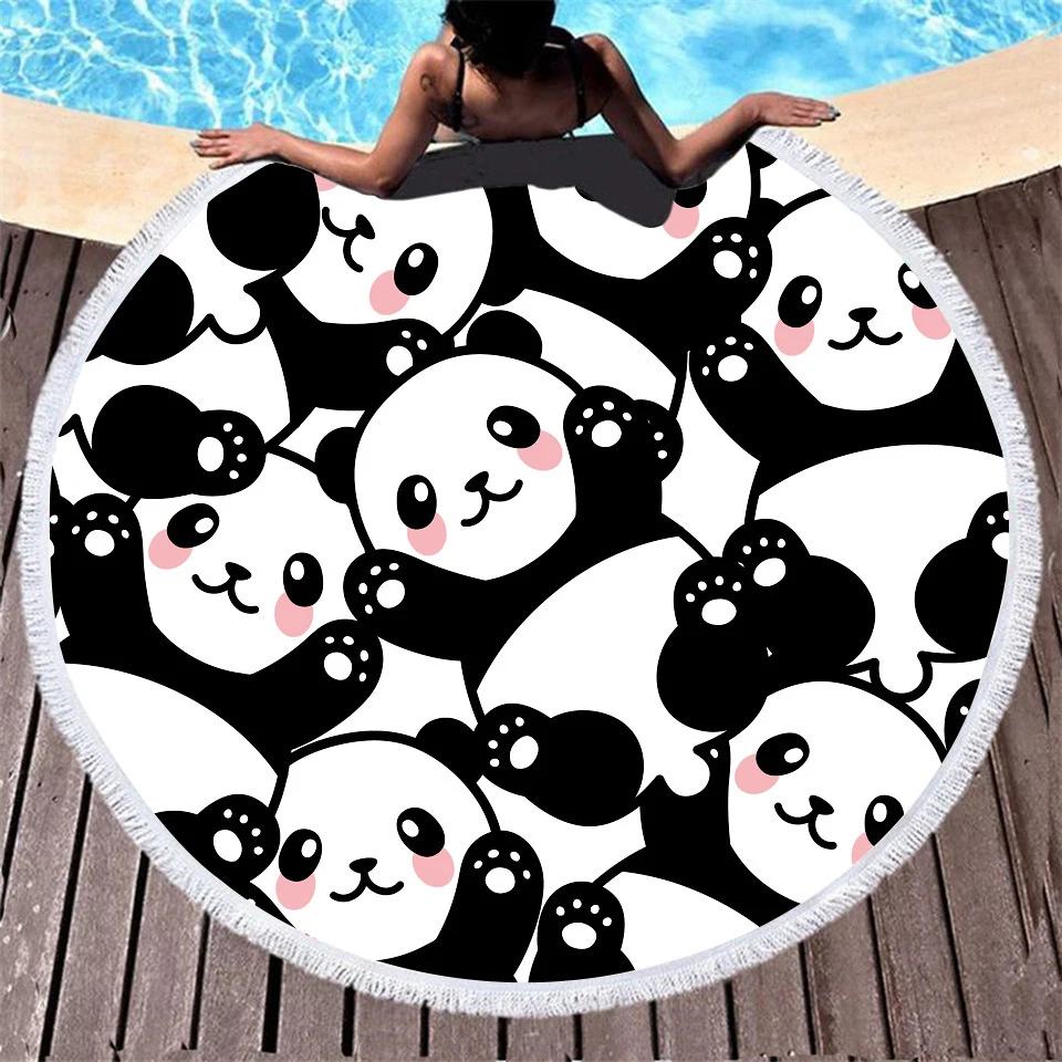 Забавное летнее пляжное полотенце из микрофибры с принтом панды большое круглое