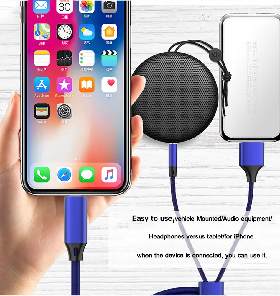 ACCEZZ 3,5 мм разъем 2 в 1 AUX аудио кабель для IPhone 7 8 6 X XS MAX Адаптер гарнитура автомобильный динамик зарядка и музыка USB разъем