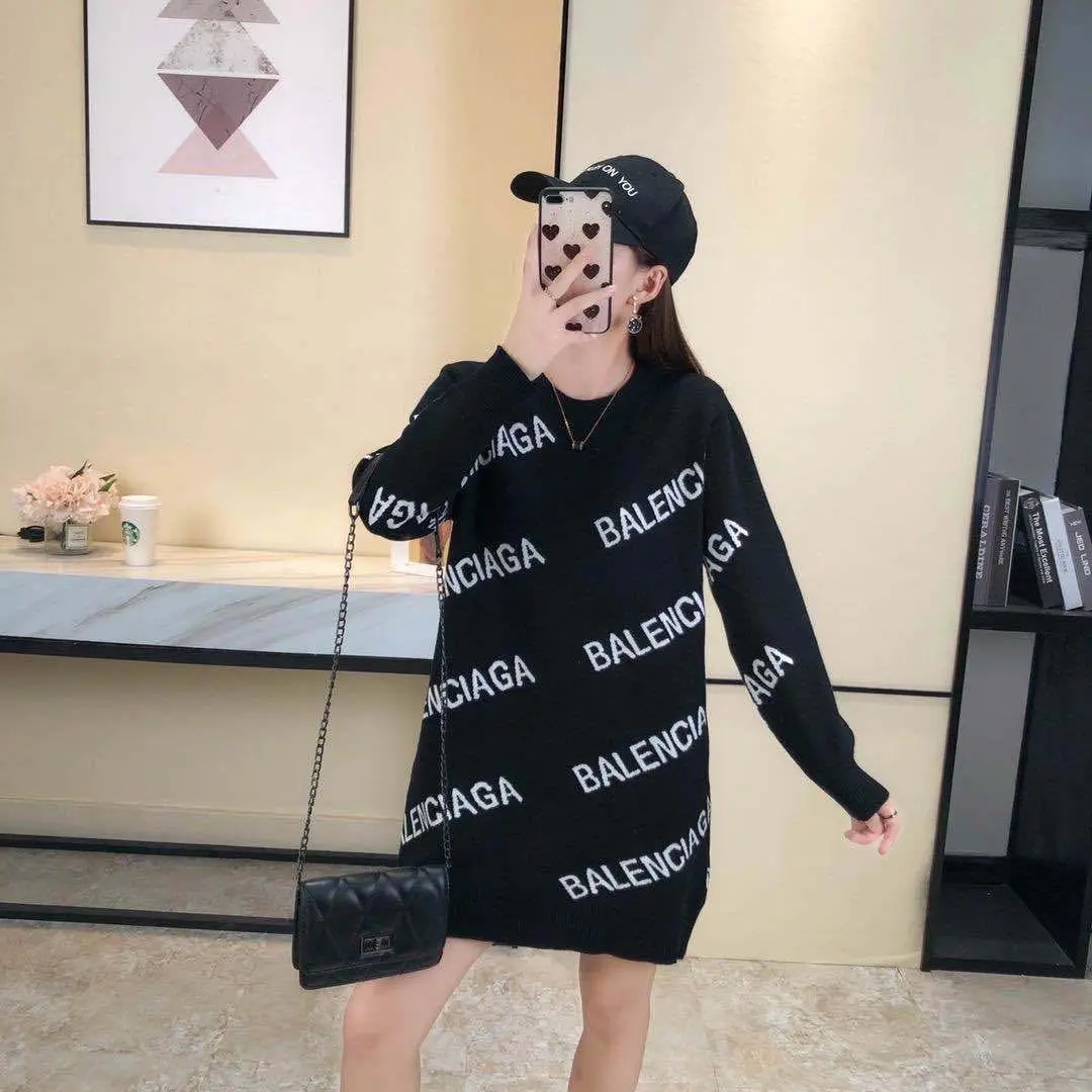 

Women's spring and winter new knitted letter sweater loose long sleeve fashion round neck coat