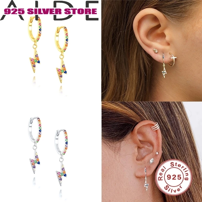 

Aide Cubic Zircon Cute Heart Lightning Stud Earrings Punk Snake Cross Hollow Round Endless Circle Earrings Jewelry for Women