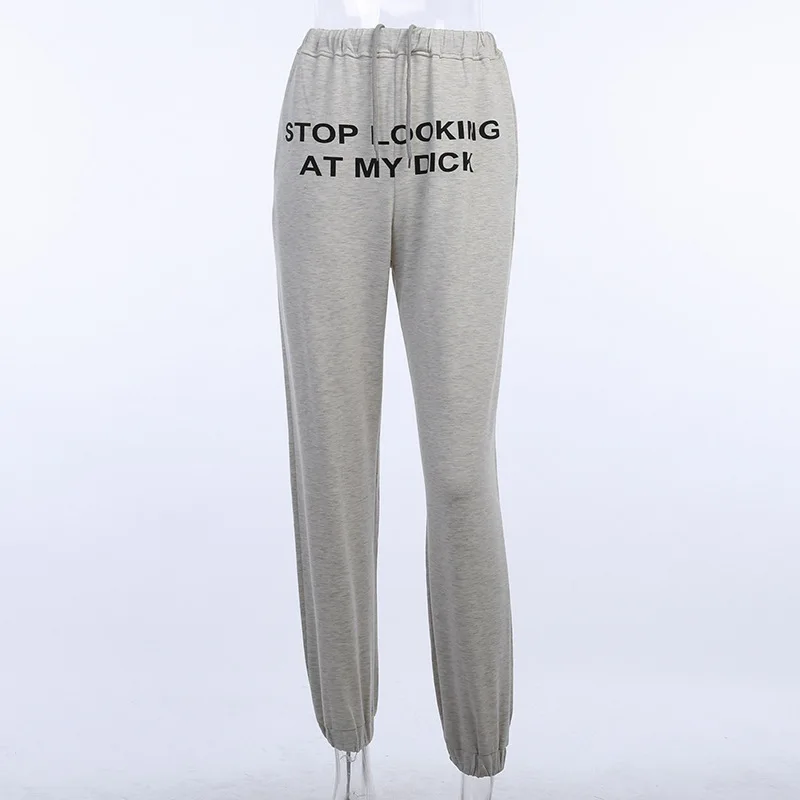 

Sweat Pants Women Letter Stop Looking At My Dick Sweatpants Women Joggers Dropshipping Hip Hop Black High Waist Pants