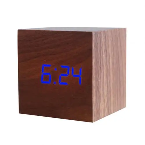 Brown Blue Figure Деревянный квадратный цифровой электронный светодиодный usb-часы настольные часы Голосовое управление украшения школы умный Wekker Klok - Цвет: Brown Blue Figure