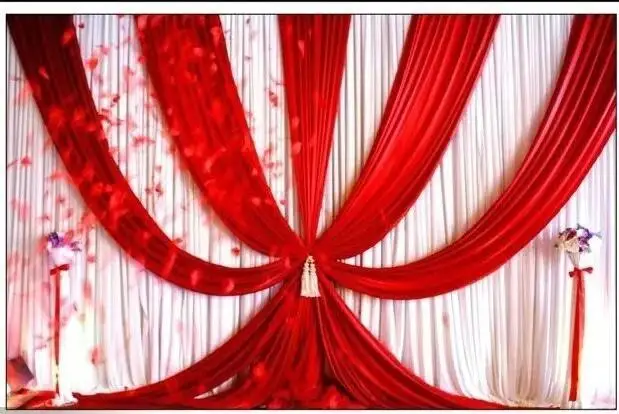 

3m High x6m Wide Wedding Backdrop with Swags Event and Party Fabric Beautiful Wedding Backdrop Curtains including middle Red