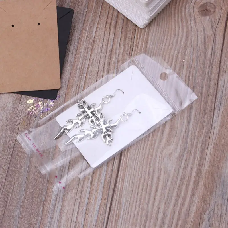 

100Pcs Blank Kraft Paper Jewelry Packaging Card Tags Used For Necklace Earring Display Cards with 100Pcs Self-Seal Bags F2TD