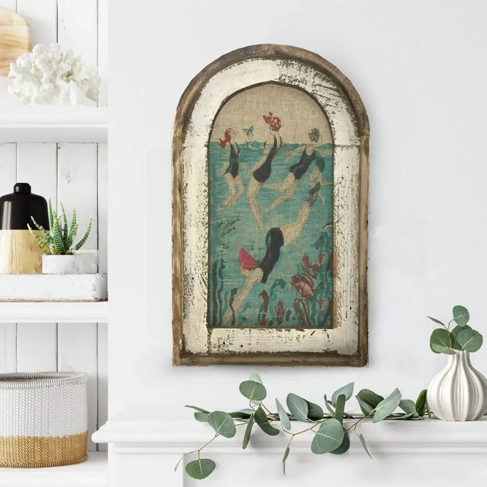 

Swimming Wall Art Bathroom Decoration Wood Plane Printing Wall For Home Painting H1m4