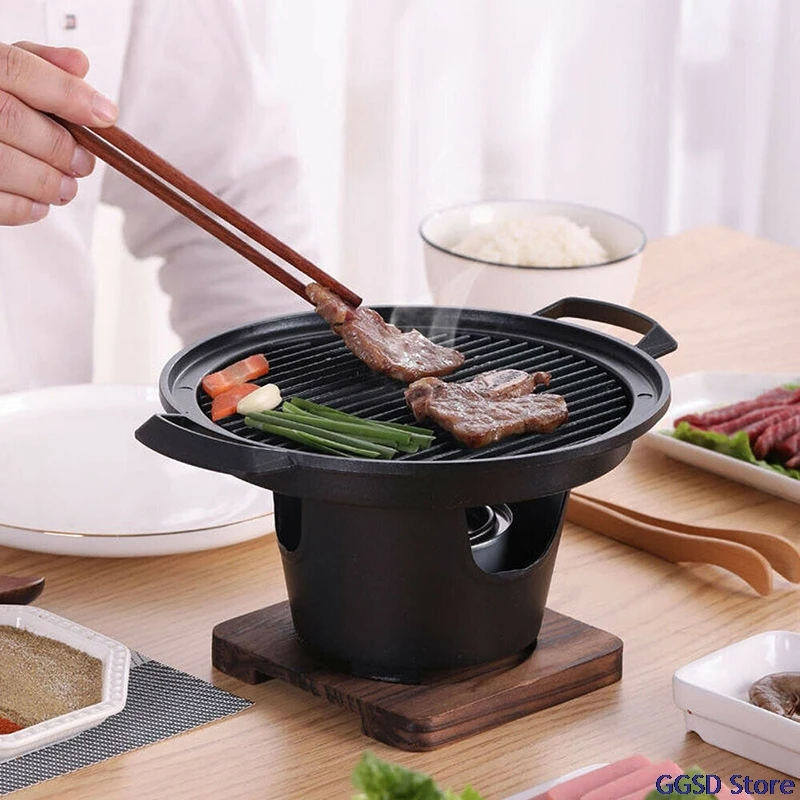 

Mini BBQ Grill Alcohol Stove One Person Barbecue Cooking Oven Home Smokeless Barbecue Grill Outdoor BBQ Plate Roasting Tools
