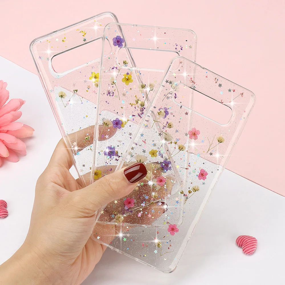 Мягкий силиконовый чехол с настоящими высушенными цветами для Samsung S20 Ultra S10 S8 S9 Plus