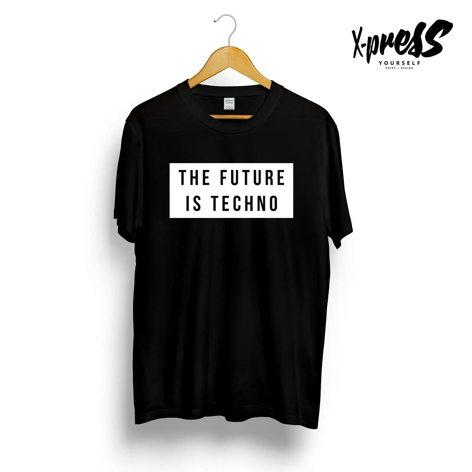Футболка со слоганом с принтом THE FUTURE IS TECHNO праздничная летняя футболка черного