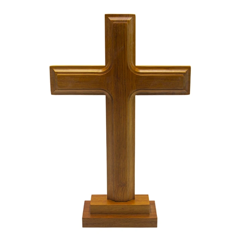 Cruz de pie de madera para decoraci&oacute;n, Cruz de Altar con soporte, mesa de doble cara, regalo-0
