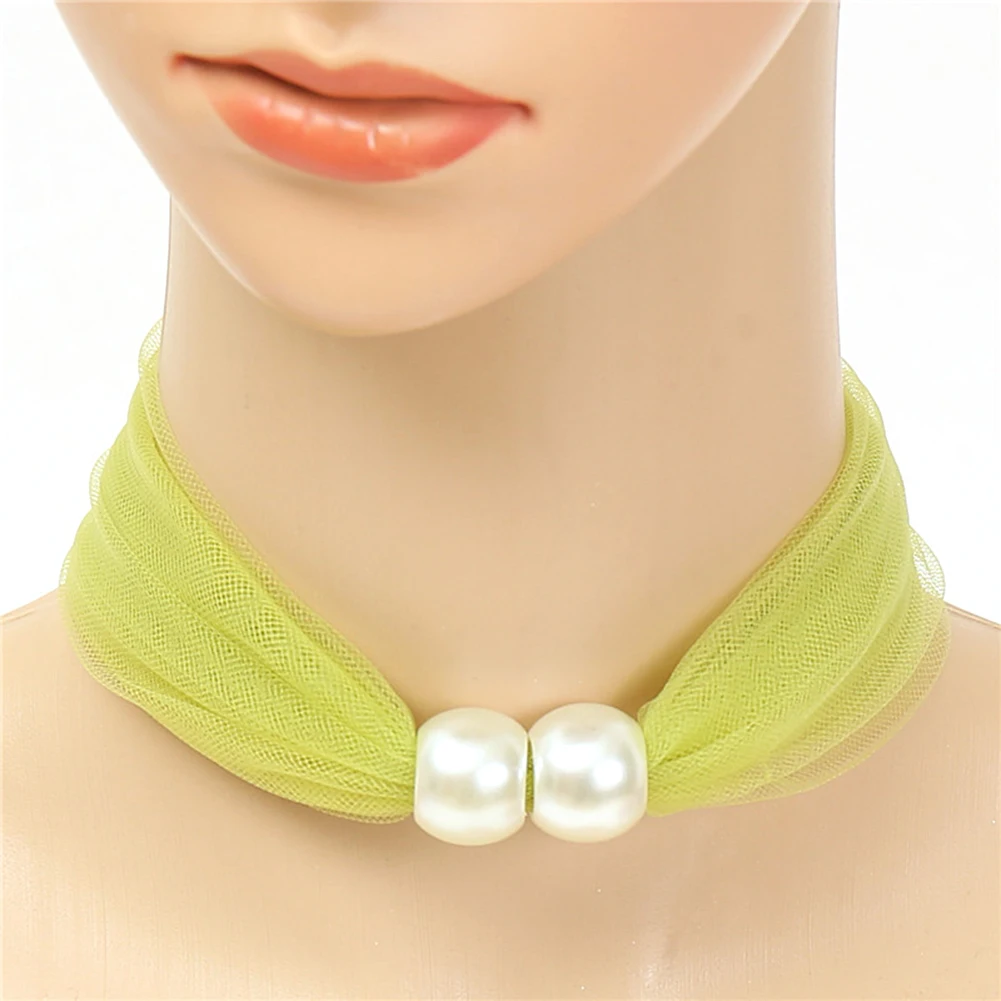 

Fashion Women Faux Pearl Silk Scarf Headband Hair Tie Neck Gaiter Neckerchief Head Kerchief Fashion Girl Hair Scarfs