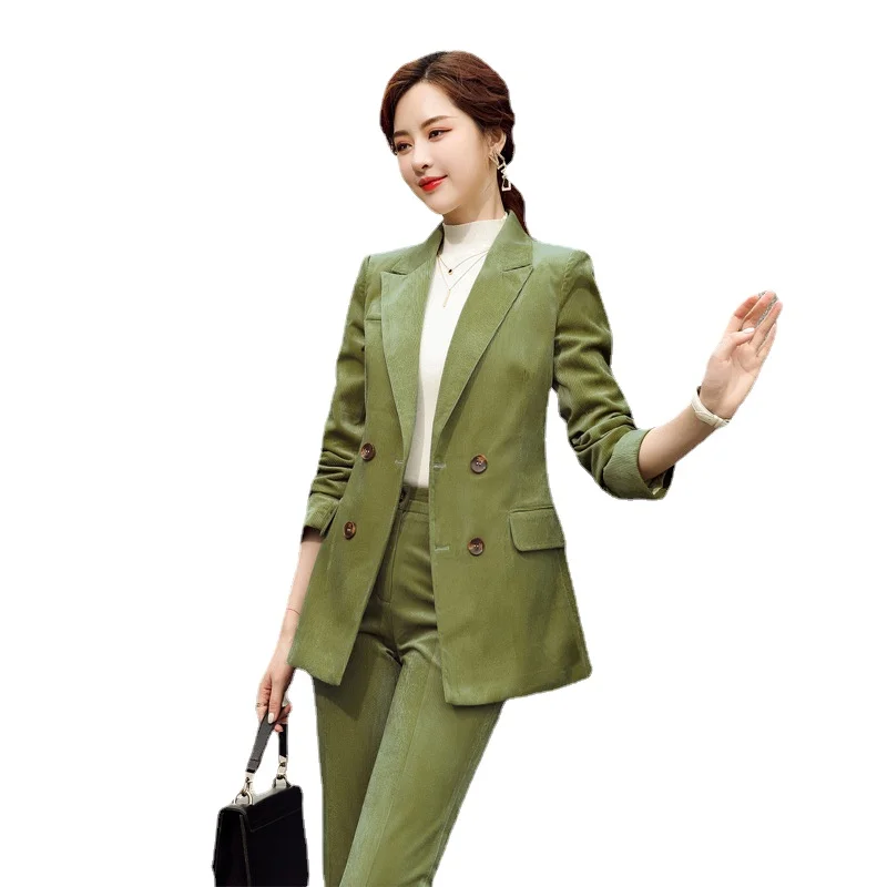 

Autumn and Winter New Professional Dress Women's Suit Fashion Temperament Goddess Model Corduroy Suit Two Piece Set