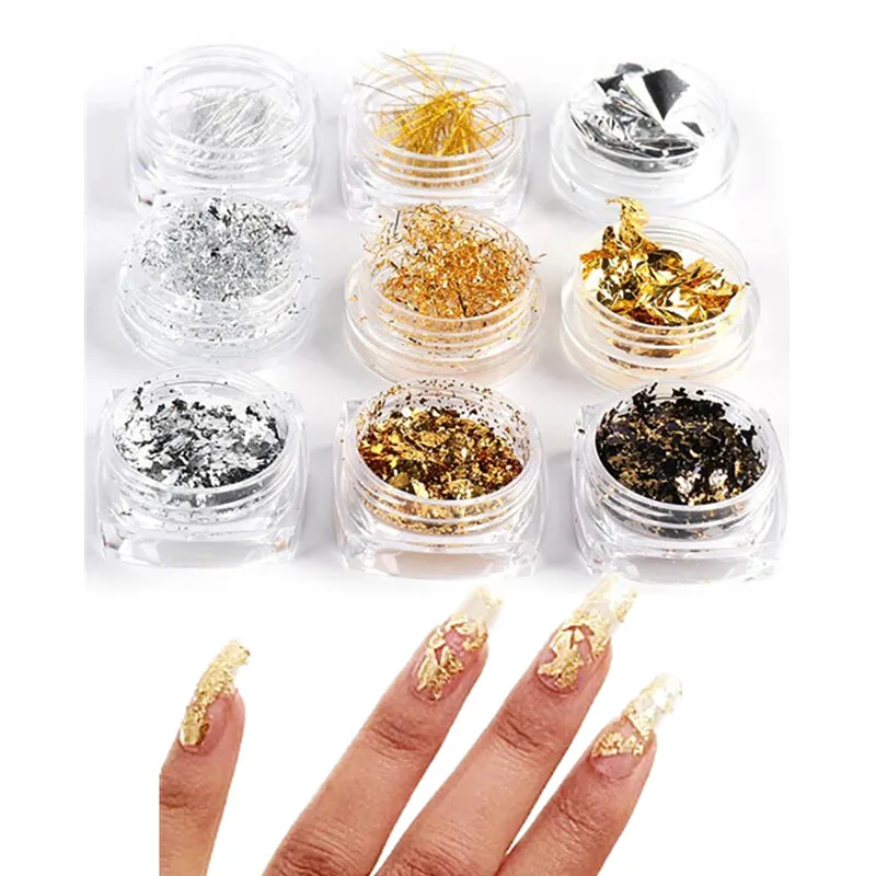 

12 Grid Foil Nails Sequins Irregular Aluminum Gold Red Summer Design Set Nail Glitter Flakes Gel DIY Manicure Accessories