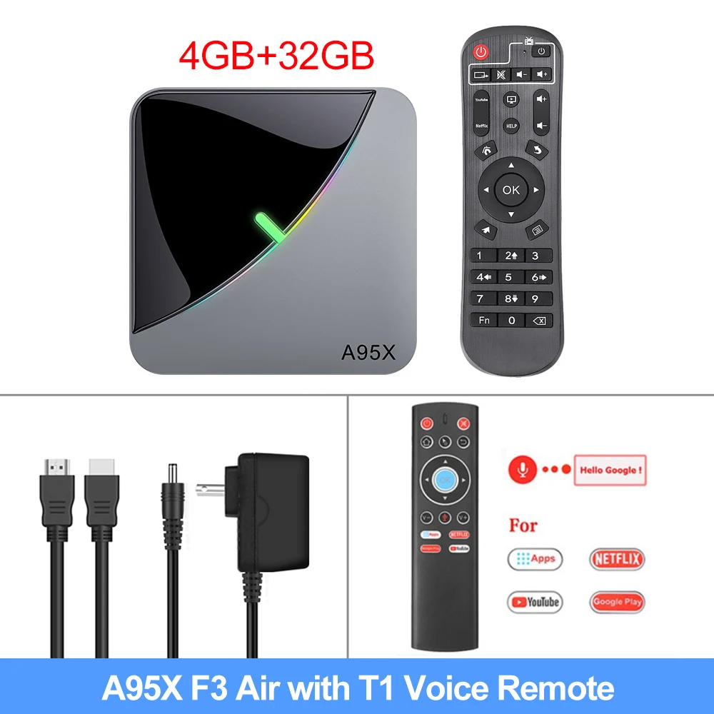 4G32G T1 RGB светильник Android 9,0 ТВ приставка Amlogic S905X3 A95X F3 Air Max 4 Гб ОЗУ 64 Гб ПЗУ A95X F3 ТВ приставка Smart 8K медиаплеер двойной Wifi 1G8G - Цвет: 4G32G T1