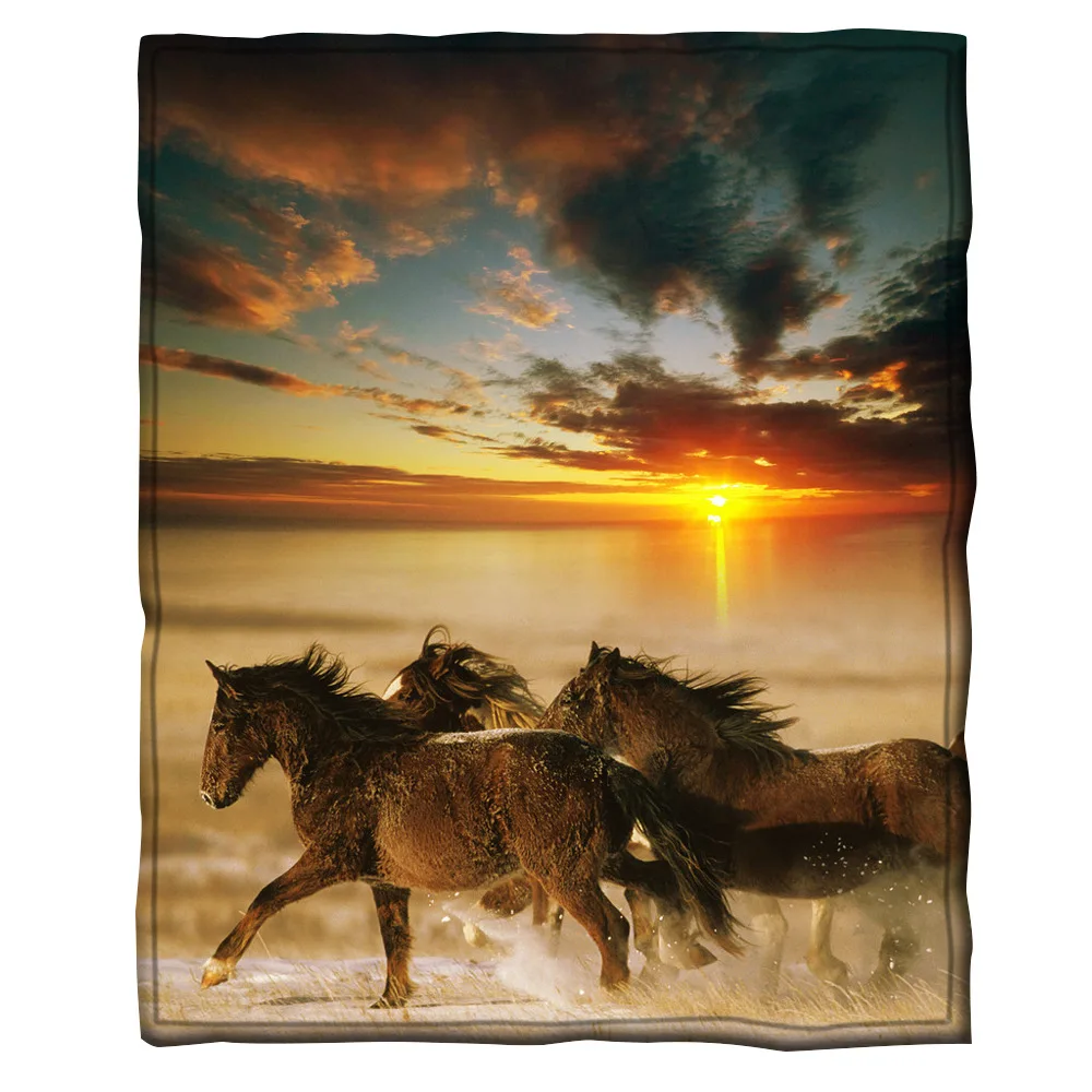 Фланелевое Одеяло ONGLYP с принтом лошадей супермягкое плюшевое покрывало для