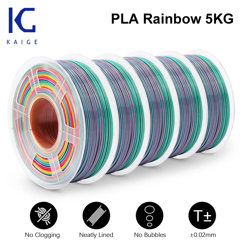 

KAIGE PLA RAINBOW 3D Filament Sublimation Blanks 1.75mm 5kg 3D Printer Filament Rainbow Color PLA 100% No Bubble For 3d Printer