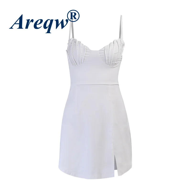 

2021 Chest Pleated Suspender Dress Fashionable Sexy One-line Collar Solid Color Slim Backless Suspender Dress