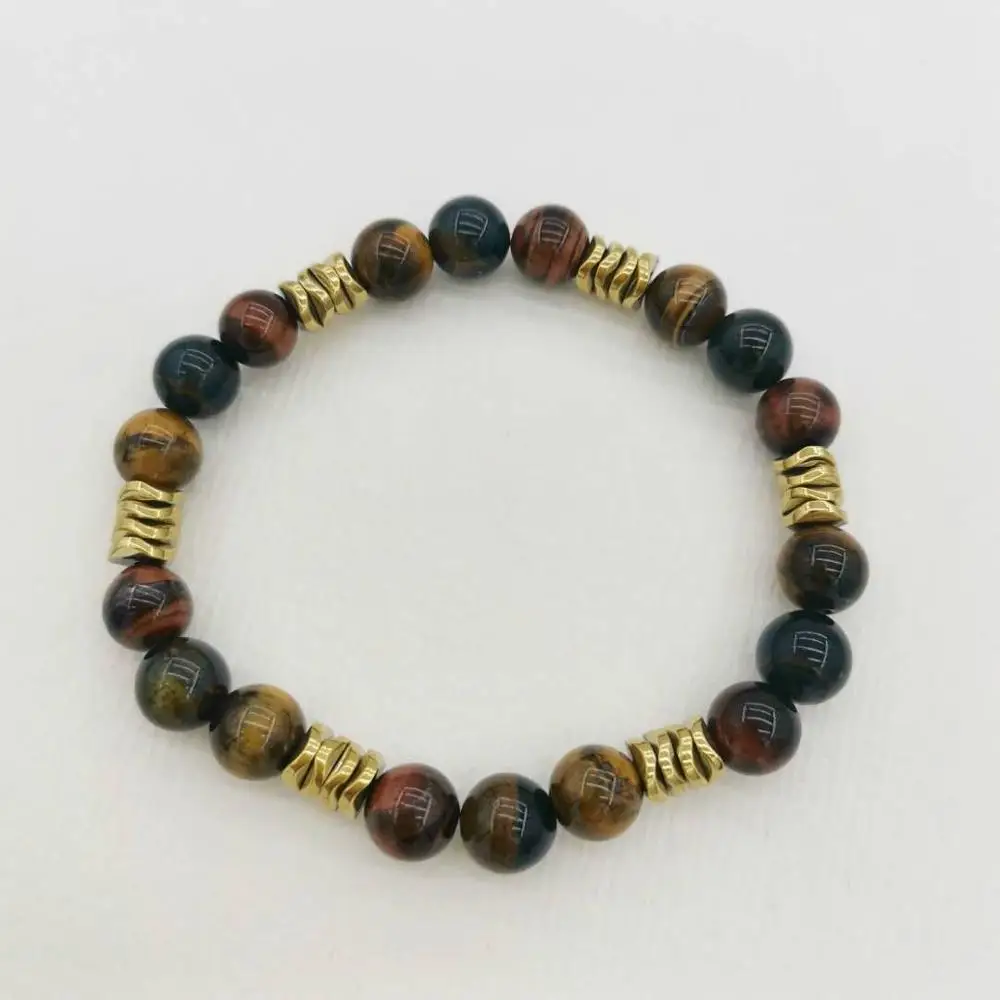 

3 Colors Natural Tiger Eyes Bracelet Genuine Gemstones Hematite Delicate Semiprecious Elastic For Special Women Men Bracelet 8mm