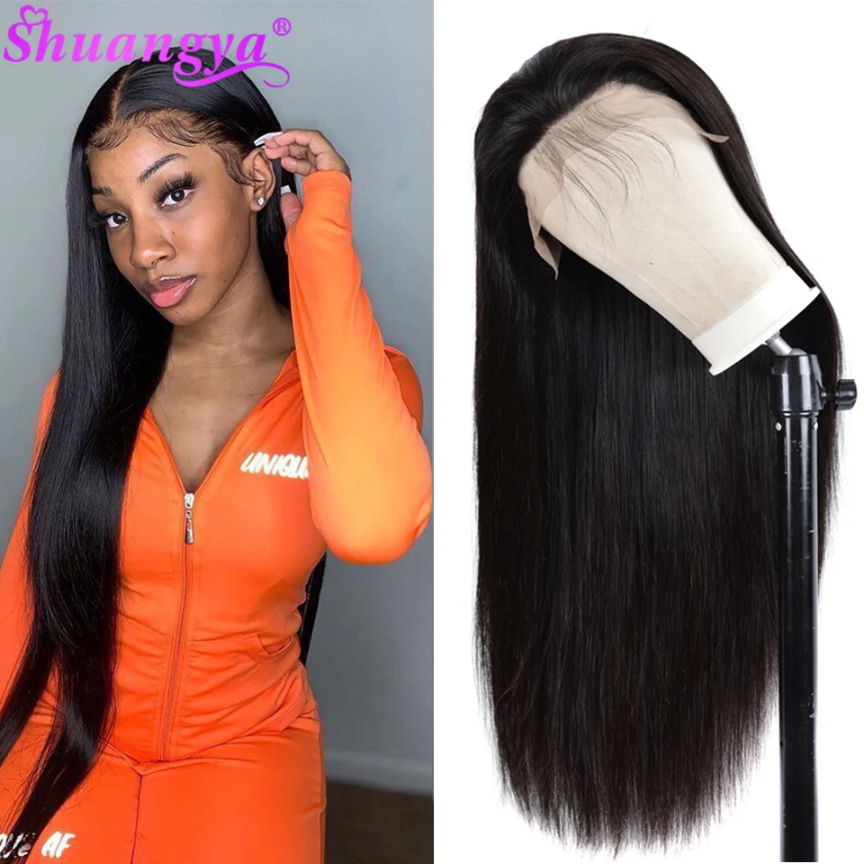 100% Human Hair Lace Frontal Wigs For Women Malaysian Straight Pre-Plucked Lace Closure Wig 150% 180% Density With Baby Hair