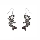 Акриловые серьги с рисунком на Хэллоуин, серые, черные серьги с котом и хвостом русалки