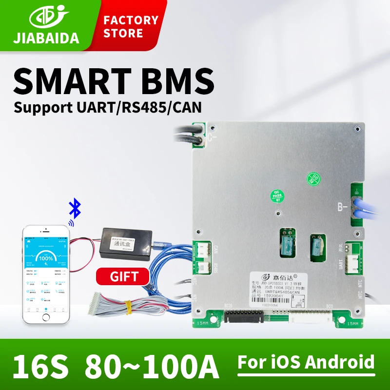 

Умная балансировочная плата Jbd Bms 48 в Smart Bms 16S 100A 80A 60A, защита для литиевой батареи Lifepo4 с Bluetooth