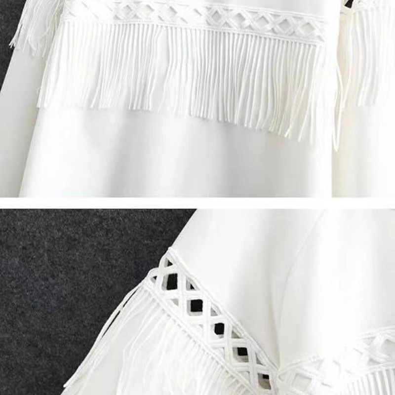 Свитер женский весенне-осенний короткий с бахромой и длинным рукавом - купить по