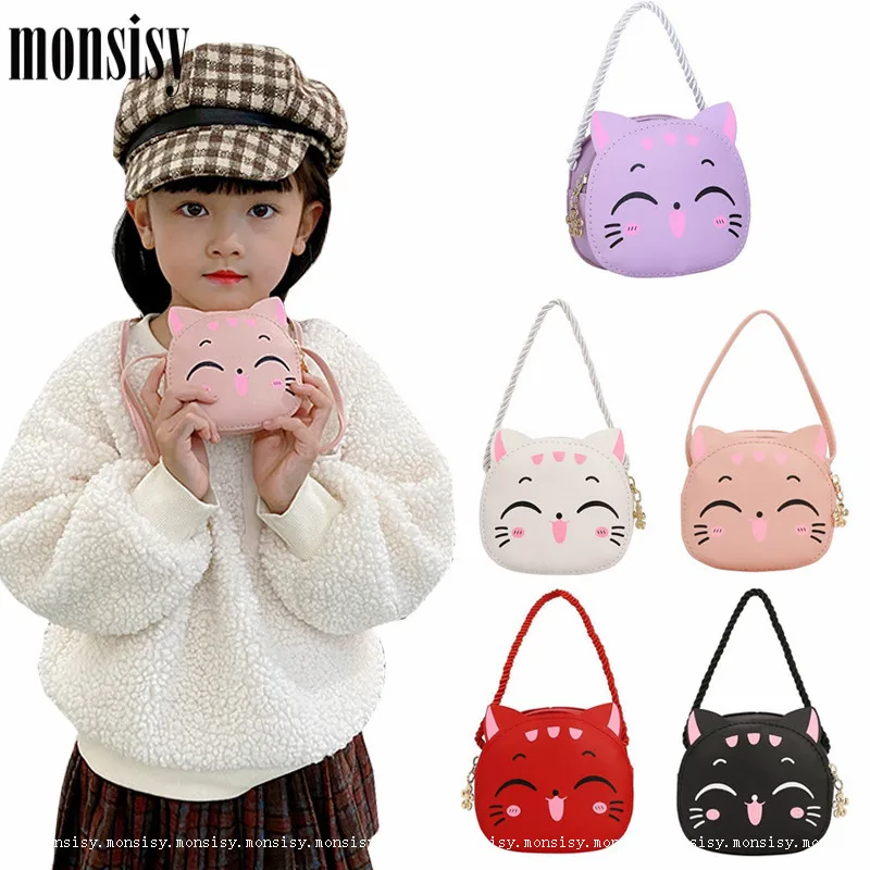 

Monsisy Lolita Cat Purse Bag For Girl Coin Handbag Kawaii Kitten Coin Pouch Children Wallet PU Leather Kid Baby Shoulder Bag