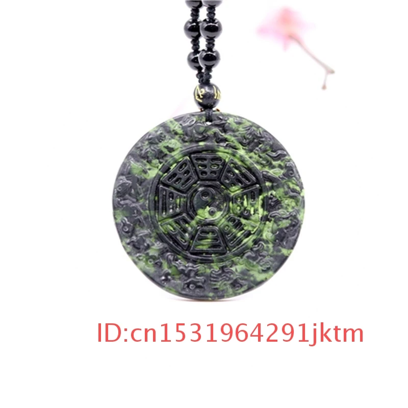 

Men for Zodiac Necklace Jewelry Jade Chinese Amulet Green Natural Obsidian Black Hand-Carved Gifts Accessories Pendant Bagua