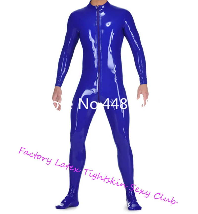 Dark Blue Latex Long Sleeve Catsuit With Front Three Ways Zip Through Crotch Body Suit Sock for Man Males Custom Made | Тематическая