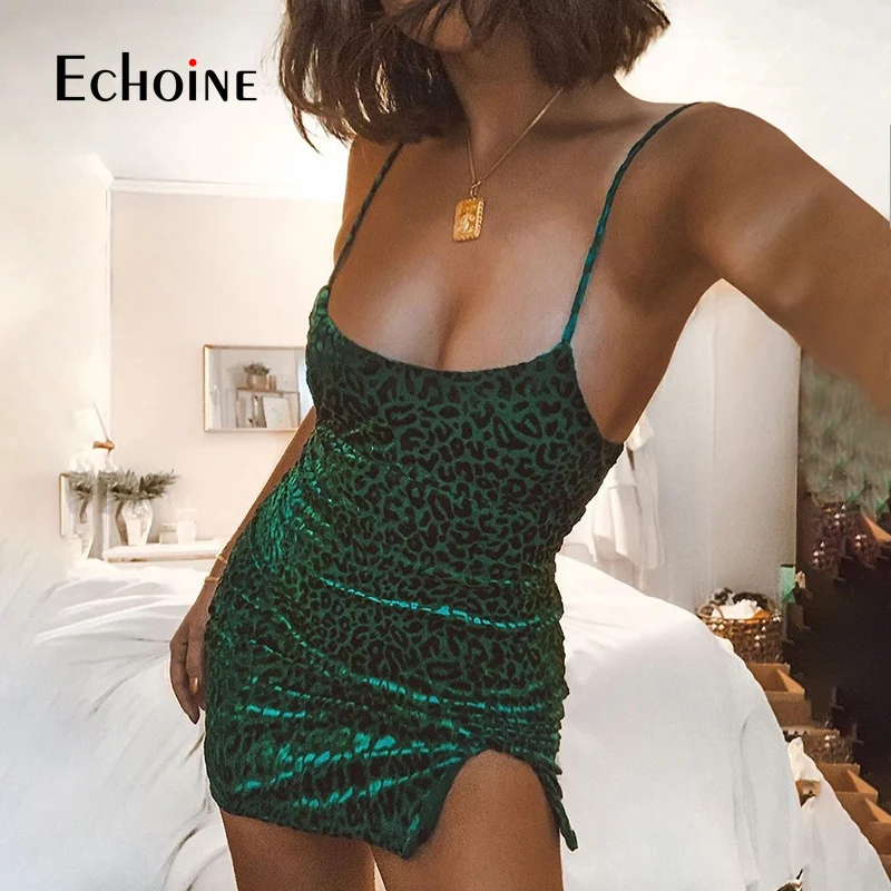 Мини-платье женское летнее с леопардовым принтом и тонкими бретельками | Женская