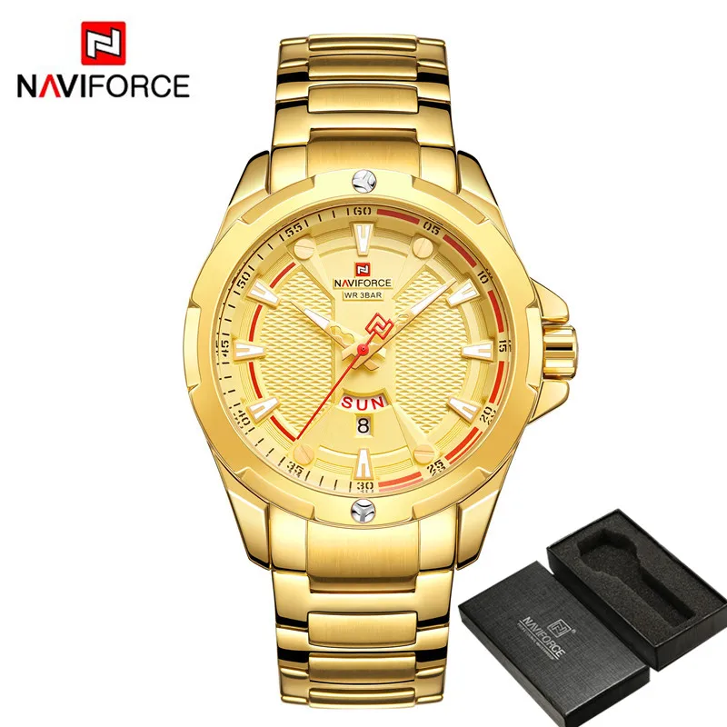 NA916103 with box NAVIFORCE мужские наручные часы Топ бренд Роскошные мужские часы армейские Бизнес Календарь из нержавеющей стали спортивные, военные кварцевые мужские часы 9161 - Цвет: NA916103 with box