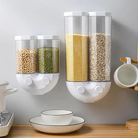 2 grids kitchen storage box wall mounted pressing cereal dispenser dry rice bean sealing can food container box keeping fresh