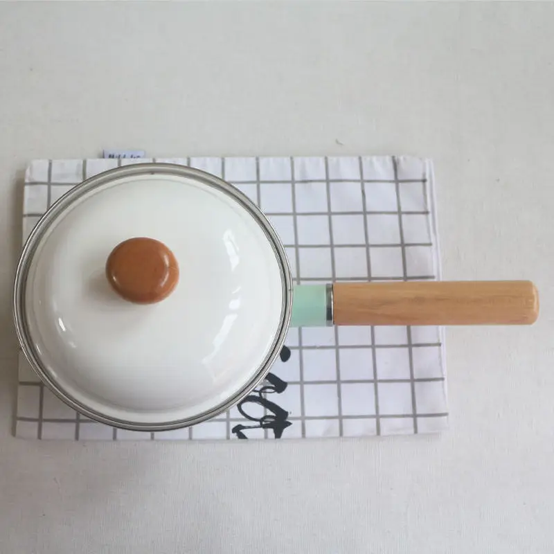 Эмалированная кастрюля для молока 14cm16cm18cm тонкие горшок 0.7Ll1.3L1.8L лапша быстрого