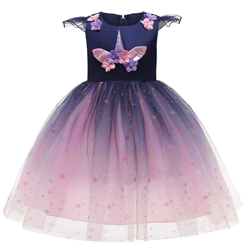 

2020 Cross-Border Foreign Trade Halloween Kids Unicorn Gradient Dress Princess Dress