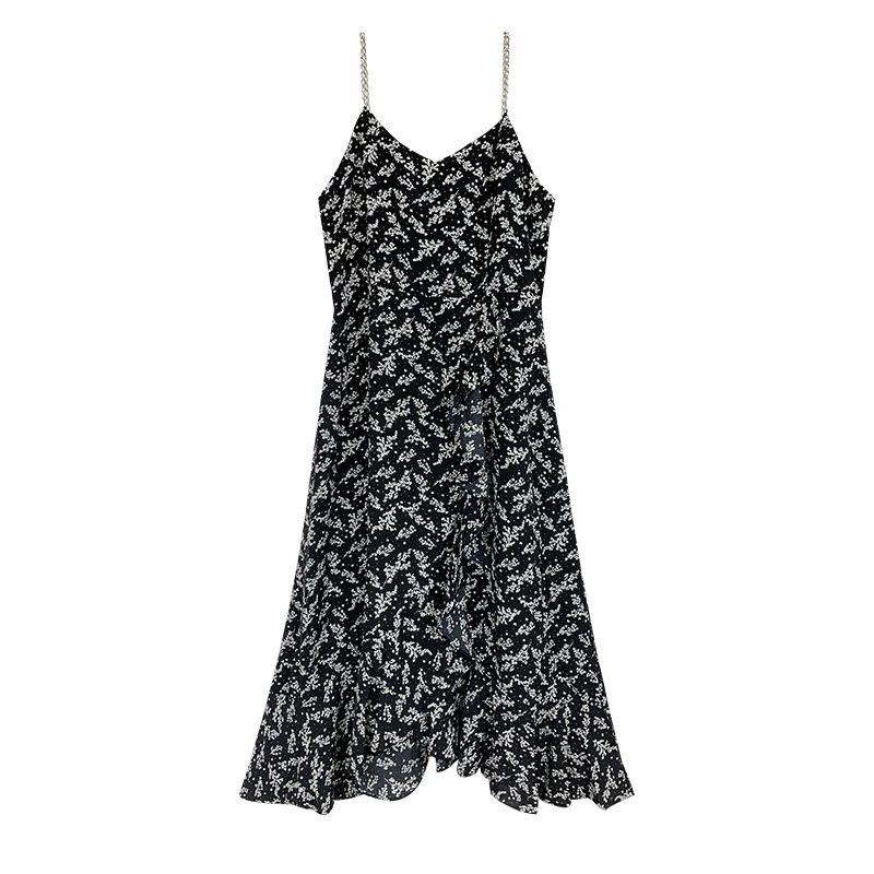 

Retro French tea break floral suspender dress women's spring 2021 new foreign style medium length A-line skirt