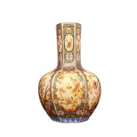 chinese old enamel colored porcelain vase golden hexagonal flower and bird celestial ball bottle