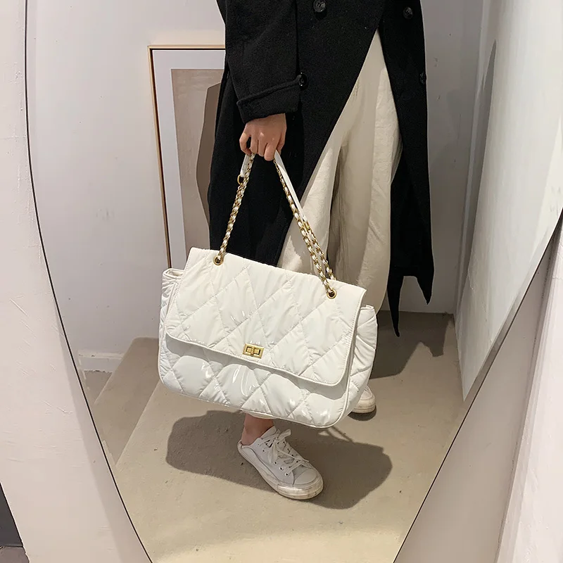 

Diamond Lattice Lady Handbag New Female Leather Shoulder Bag Chains Bolsa Feminina Luxury Bag Turn Lock Brand Flap Bags