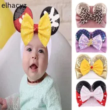 Faixa de cabelo tipo turbante 5 ''lantejoulas, arco de cabelo chique orelhas de rato, faixa de cabeça para meninas crianças, verão, faixa de cabelo com glitter, acessórios de moda (2)