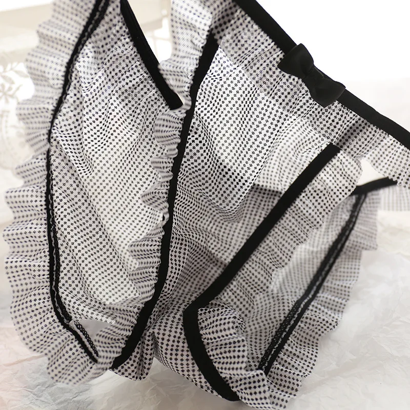 

Mesh Briefs Sexy Panties Transparent Strawberry Cherry Dots Checks Cute Lovely Girls Ladies Low-Waisted Seamless Underwear Women