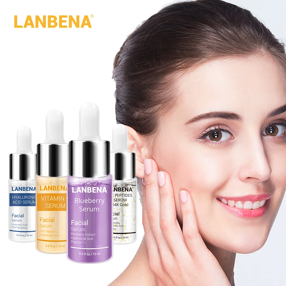 4 шт LANBENA черника+ Гиалуроновая кислота+ витамин С+ 24K золото шесть сыворотка с пептидами омолаживающие пятна Отбеливание Увлажняющий уход за кожей