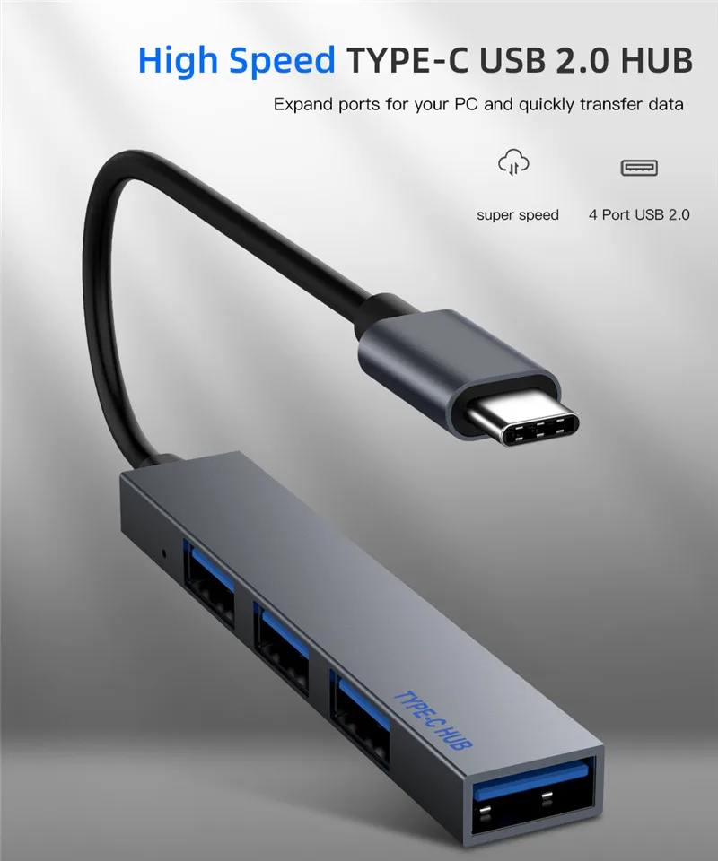 Type-C usb-хаб 4 порта сплав USB-C 3,1-USB 2,0 Тип c OTG быстрая передача светодиодный светильник для ноутбука ПК мышь Macbook huawei