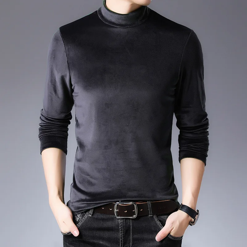 

New Men's Long-sleeved T-shirt Half-high Collar Double-faced Fleece Bottoming Shirt Men's Solid Color Casual Shirt Thin Section