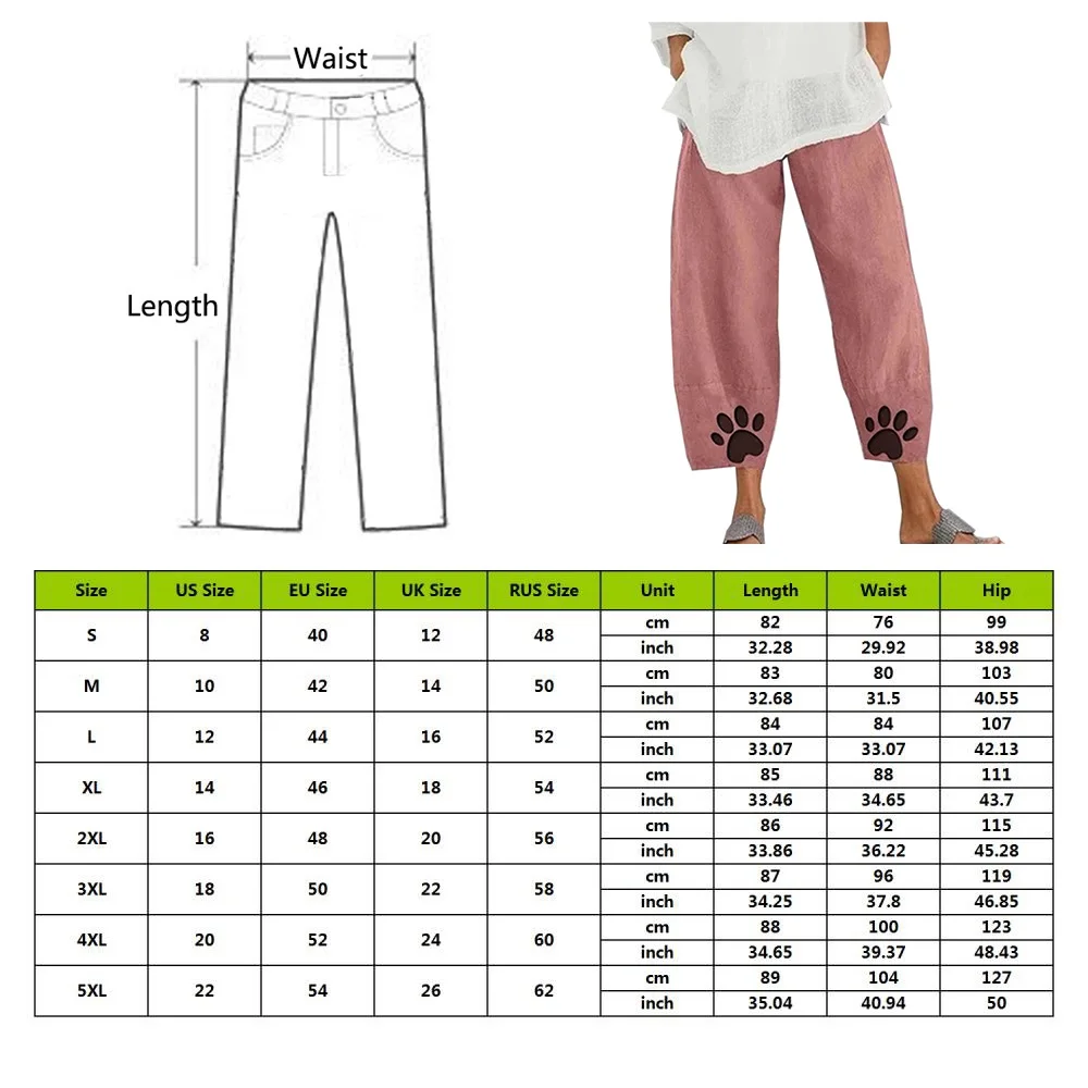 

Women Casual Harem Pants Summer Elastic Waist Wide Leg Pants Floral Printed Footprints Trousers Female Loose Pantalon Plus Size