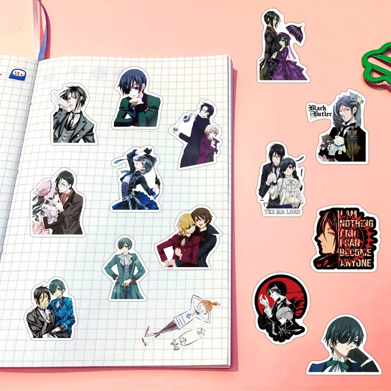 Kuroshitsuji-Manual de la serie Anime, pegatina impermeable, manual de decoraci&oacute;n, venta al por mayor, 10/30/50 Uds.-4