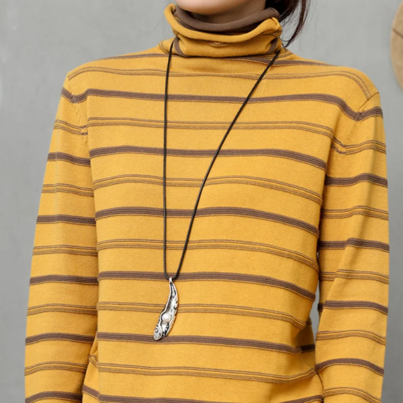

Sweater women's 2020 autumn and winter new loose and versatile high neck pullover striped knitted bottoming shirt women