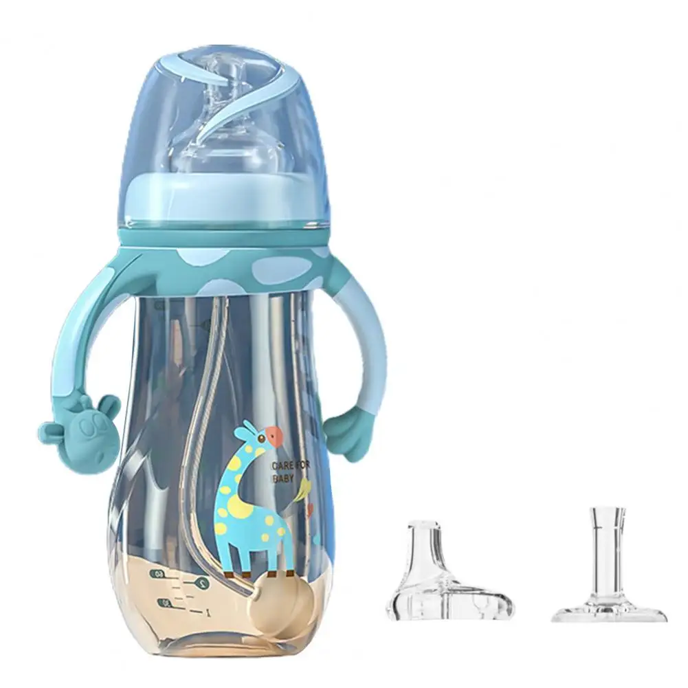 1 Set 240ml/300ml Straw Bottle Double Handle Large Capacity 