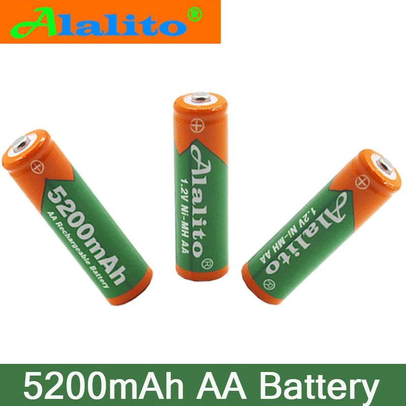 2'PCS/lote 1 2 V AA 5200mAh NI MH предзаряжаемая батарея перезаряжаемая AA5200 для игрушечного