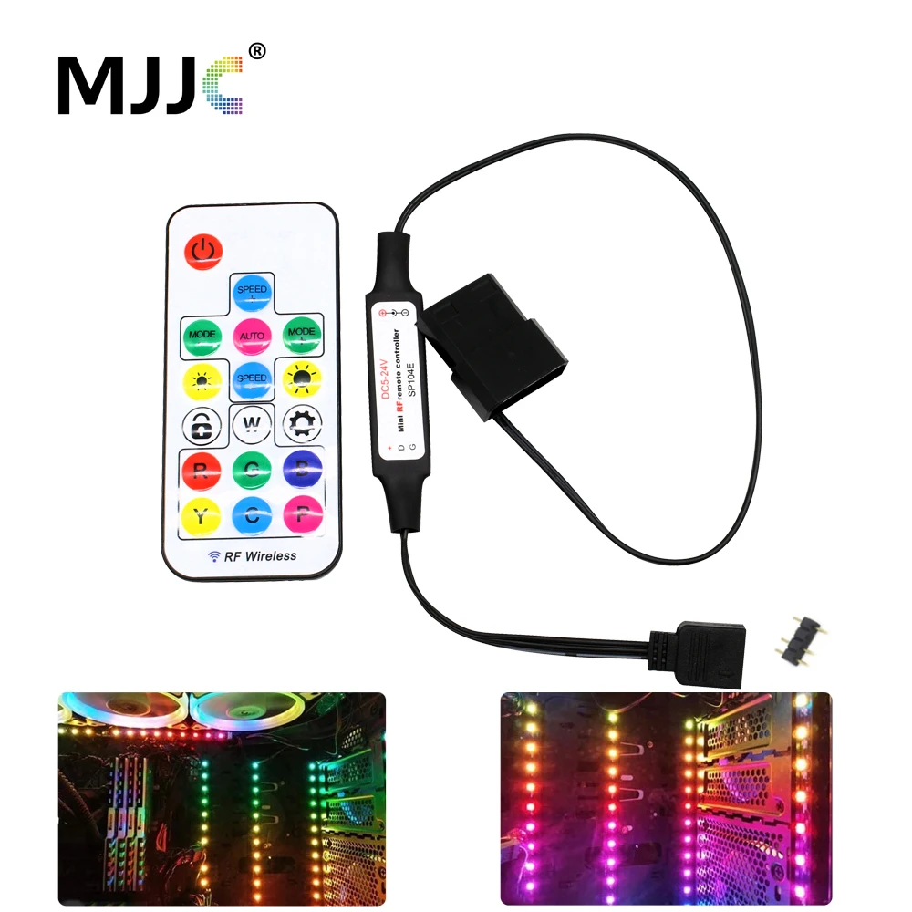 SATA RGB LED Controller 5V DC 3Pin RF 17 Keys Wireless Remote Large 4Pin Addressable Strip Light for PC Computer Case | Освещение